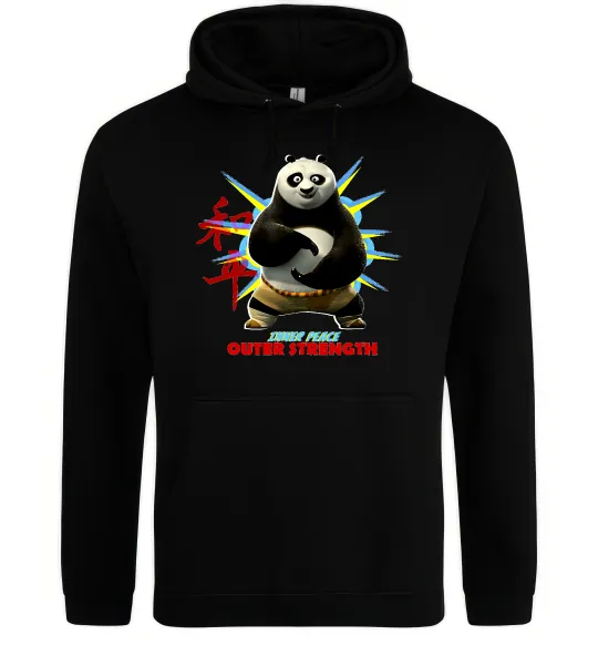 Мужская толстовка (худи) Panda inner peace Черный фото