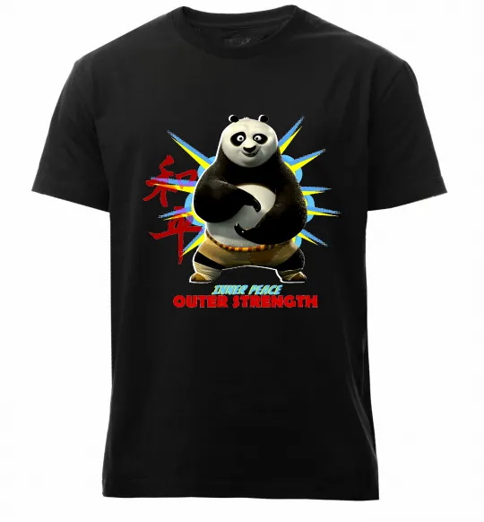 Мужская премиум футболка Panda inner peace Черный фото