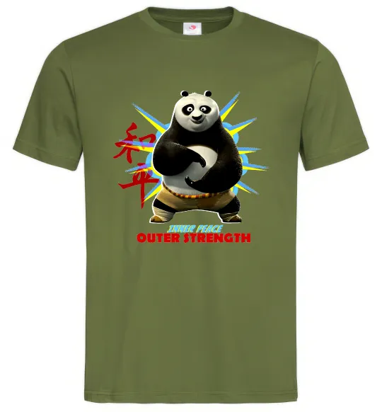 Мужская футболка Panda inner peace Оливковый фото