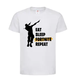 Дитяча футболка Eat sleep fortnite repeat, колір - білий, розмір - XS Білий фото