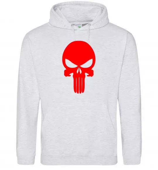 Мужская толстовка (худи) Череп червоний Серый меланж фото