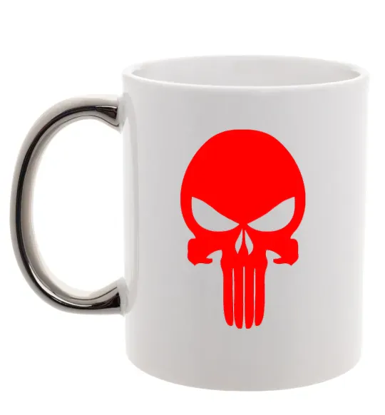 Чашка з кольоровою ручкою Череп червоний Срібло фото