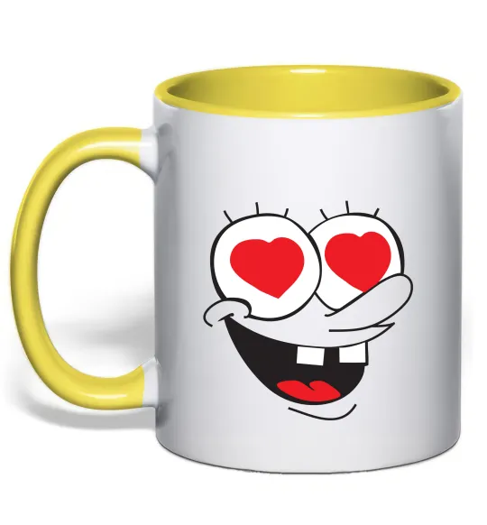 Чашка з кольоровою ручкою SPONGE BOB закоханий Лимонний фото