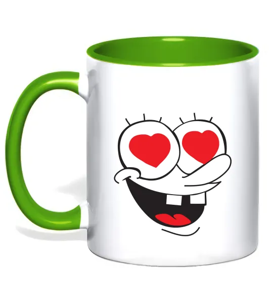 Чашка з кольоровою ручкою SPONGE BOB закоханий Лаймовий фото