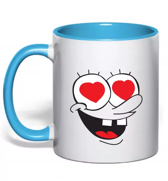 Чашка з кольоровою ручкою SPONGE BOB закоханий Блакитний фото
