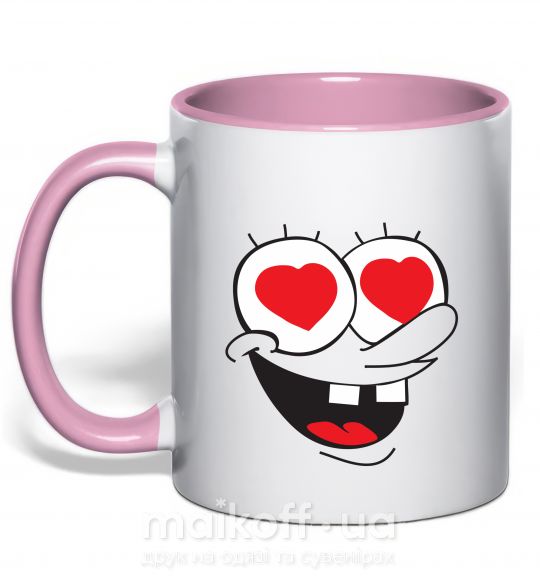 Чашка с цветной ручкой SPONGE BOB влюблённый Нежно розовый фото