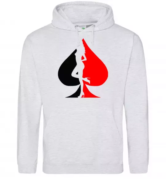 Мужская толстовка (худи) POKER GIRL Серый меланж фото