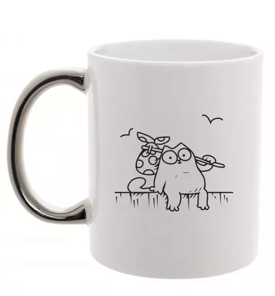 Чашка с цветной ручкой SIMON'S CAT з вузликом Серебро фото