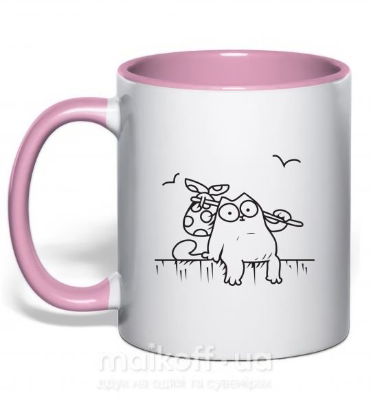 Чашка с цветной ручкой SIMON'S CAT с узелком Нежно розовый фото