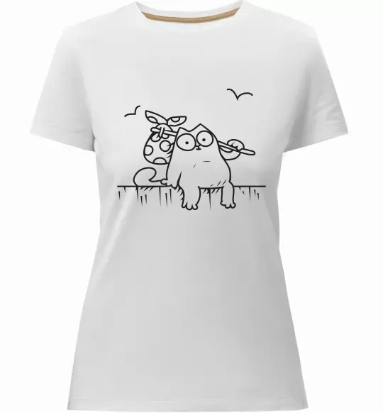 Женская премиум футболка SIMON'S CAT з вузликом Белый фото