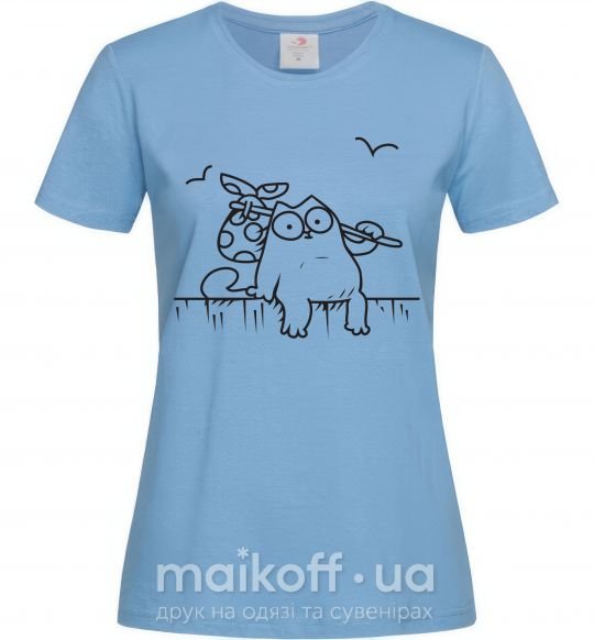 Жіноча футболка SIMON'S CAT с узелком Блакитний фото