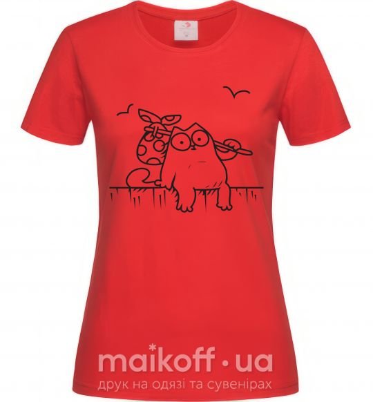 Женская футболка SIMON'S CAT с узелком Красный фото