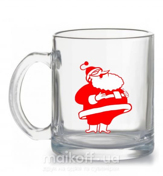 Чашка скляна Толстый Дед Мороз рисунок Прозорий фото