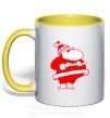 Чашка з кольоровою ручкою Толстый Дед Мороз рисунок Сонячно жовтий фото