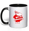 Чашка с цветной ручкой Толстый Дед Мороз рисунок Черный фото