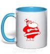 Чашка с цветной ручкой Толстый Дед Мороз рисунок Голубой фото