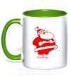 Чашка с цветной ручкой Толстый Дед Мороз рисунок Зеленый фото