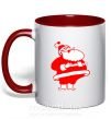 Чашка с цветной ручкой Толстый Дед Мороз рисунок Красный фото