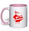 Чашка с цветной ручкой Толстый Дед Мороз рисунок Нежно розовый фото