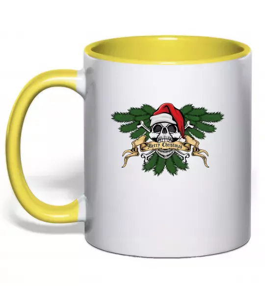 Чашка з кольоровою ручкою Christmas skull Сонячно жовтий фото