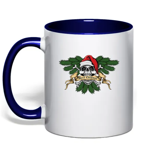 Чашка з кольоровою ручкою Christmas skull Глибокий темно-синій фото