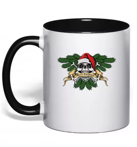 Чашка з кольоровою ручкою Christmas skull Чорний фото