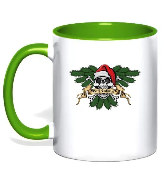 Чашка з кольоровою ручкою Christmas skull Лаймовий фото