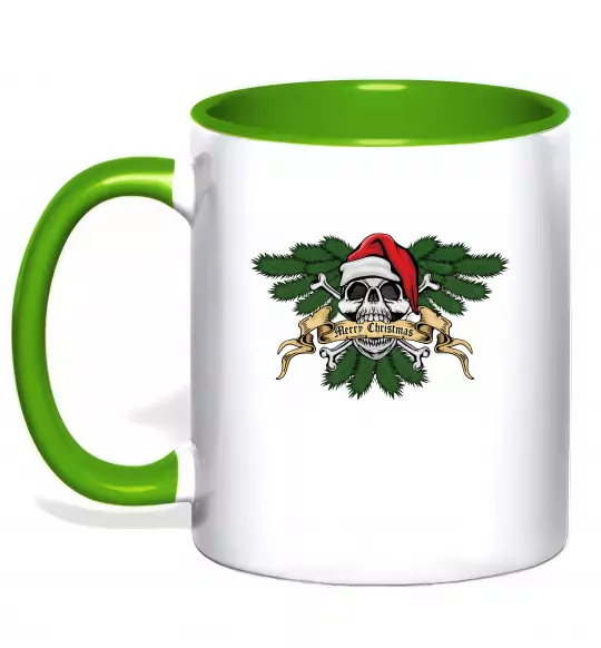 Чашка з кольоровою ручкою Christmas skull Зелений фото