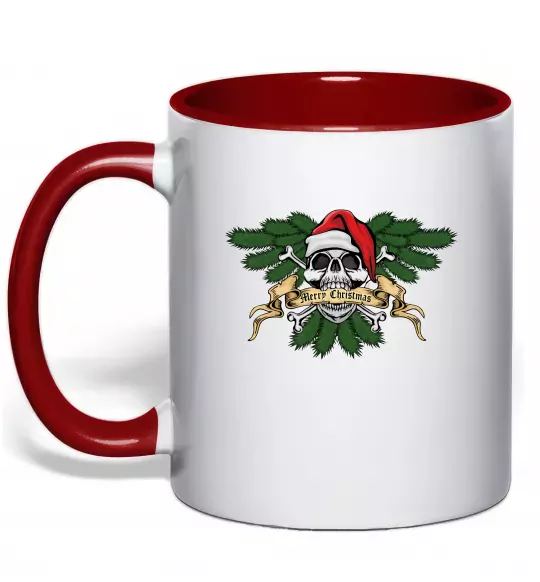 Чашка з кольоровою ручкою Christmas skull Червоний фото