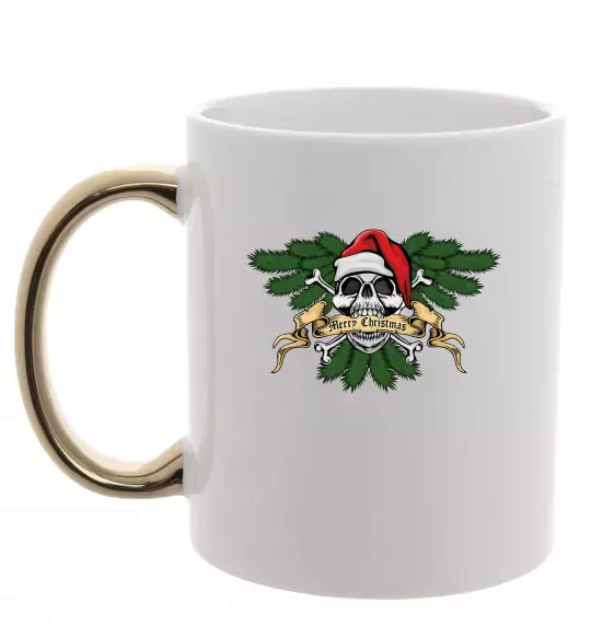 Чашка з кольоровою ручкою Christmas skull Золото фото