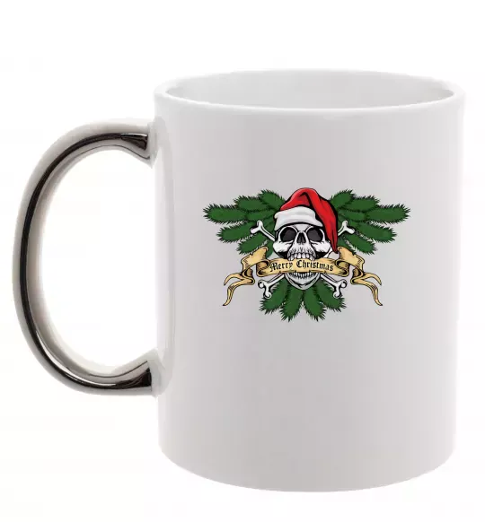 Чашка з кольоровою ручкою Christmas skull Срібло фото