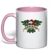 Чашка з кольоровою ручкою Christmas skull Ніжно рожевий фото