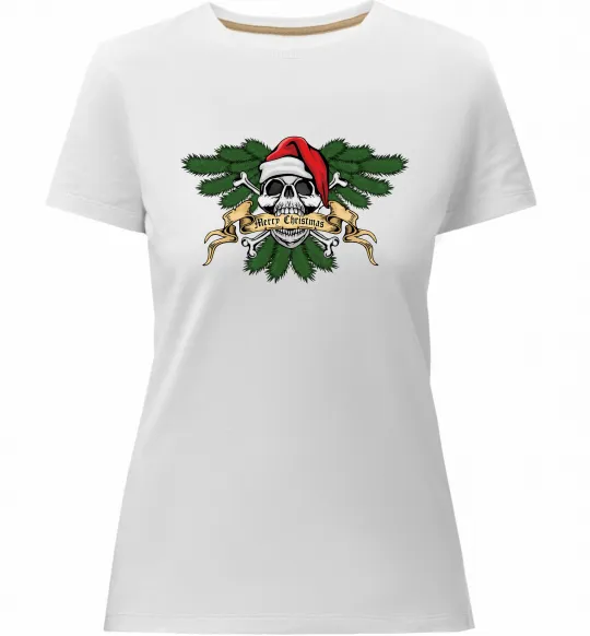 Жіноча преміум футболка Christmas skull Білий фото
