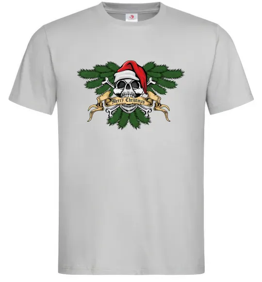 Мужская футболка Christmas skull Серый фото