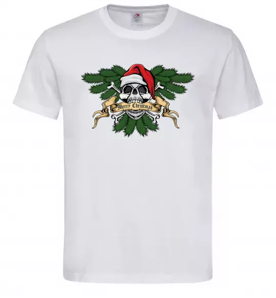 Мужская футболка Christmas skull Белый фото