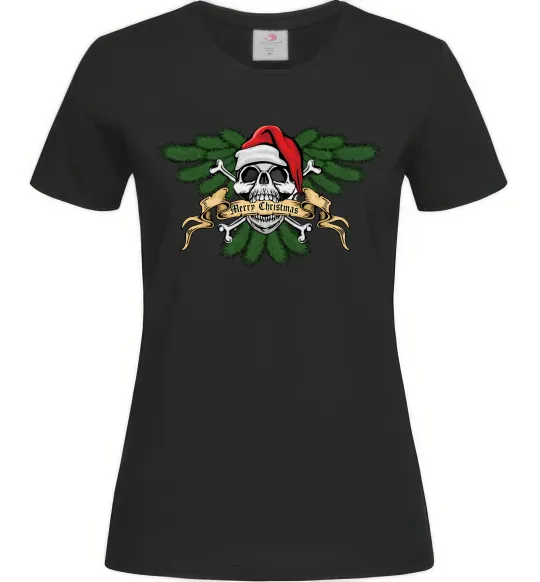 Женская футболка Christmas skull Черный фото