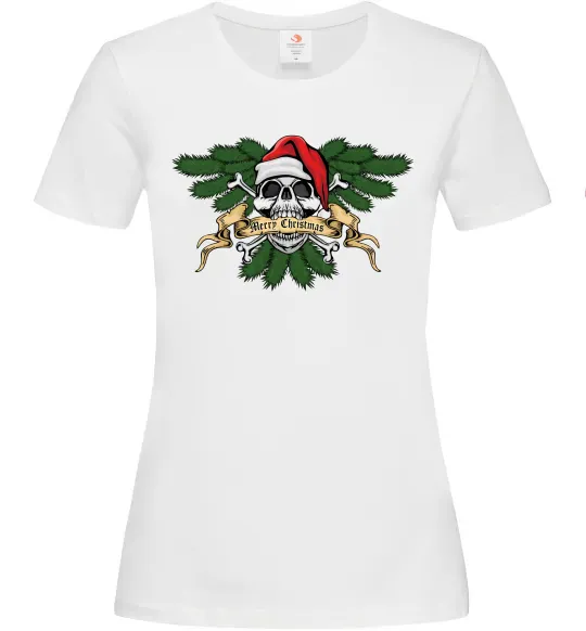 Женская футболка Christmas skull Белый фото