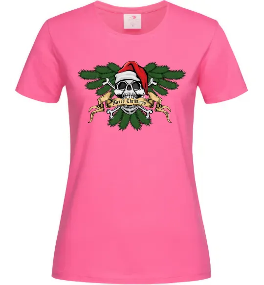 Женская футболка Christmas skull Ярко-розовый фото