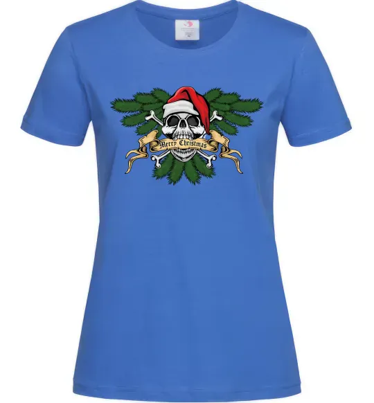 Женская футболка Christmas skull Ярко-синий фото