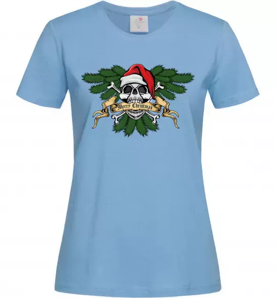 Женская футболка Christmas skull Голубой фото