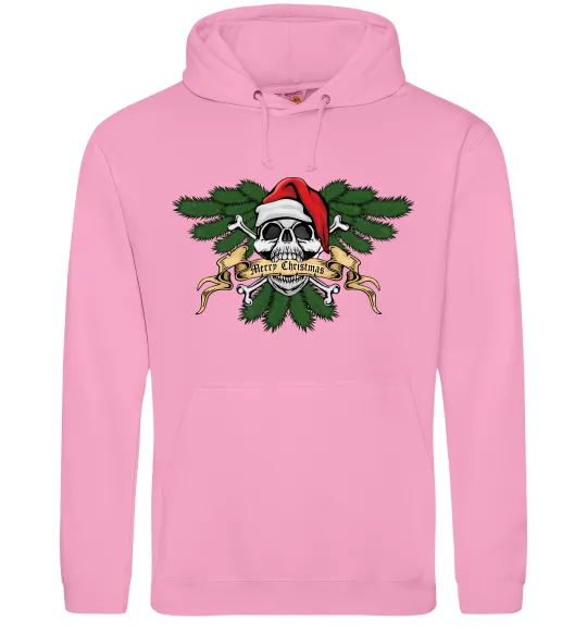 Мужская толстовка (худи) Christmas skull Розовый фото
