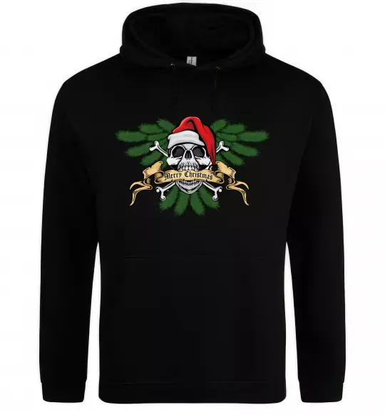 Мужская толстовка (худи) Christmas skull Черный фото