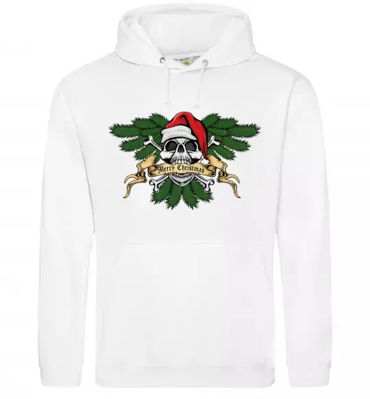 Мужская толстовка (худи) Christmas skull Белый фото