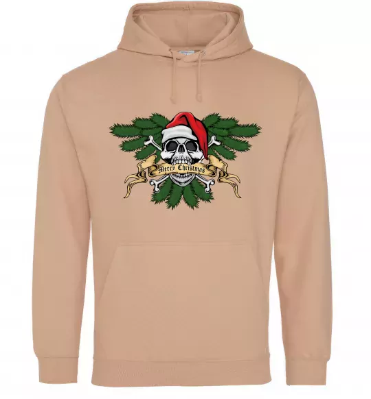 Мужская толстовка (худи) Christmas skull Песочный фото