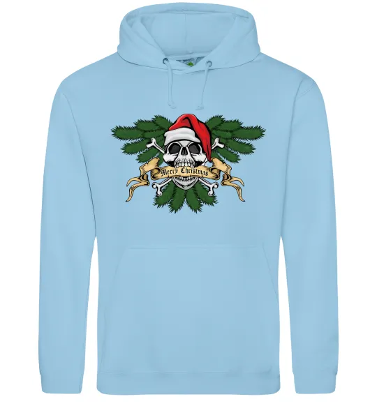 Мужская толстовка (худи) Christmas skull Голубой фото