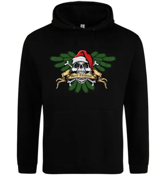 Женская толстовка (худи) Christmas skull Черный фото