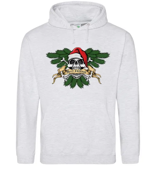Женская толстовка (худи) Christmas skull Серый меланж фото