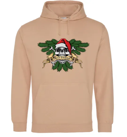 Женская толстовка (худи) Christmas skull Песочный фото