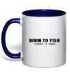 Чашка з кольоровою ручкою Born to fish (forced to work) Глибокий темно-синій фото