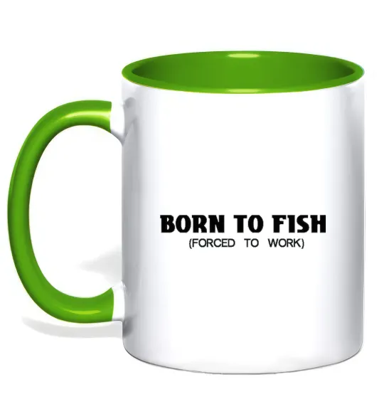 Чашка з кольоровою ручкою Born to fish (forced to work) Лаймовий фото